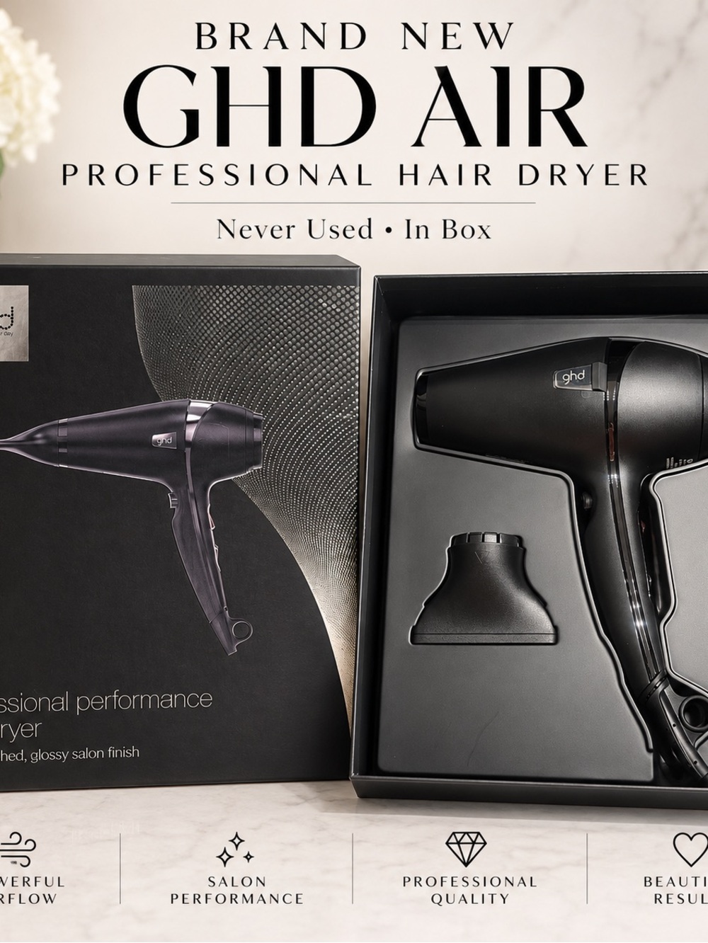 ✨NEW GHD Air Professional Hair Dryer Black – Never Used in Box